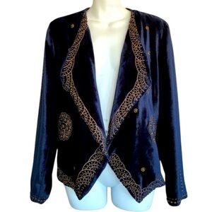 SOFT SURROUNDINGS velvet jacket, navy blue with exquisite studs. Soft & edgy.  L
